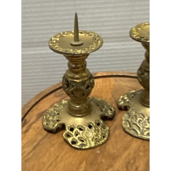 2 Candle Holders Brass - Candle Holder - Candelabra - Pierced - Vintage - Picture 7 of 11